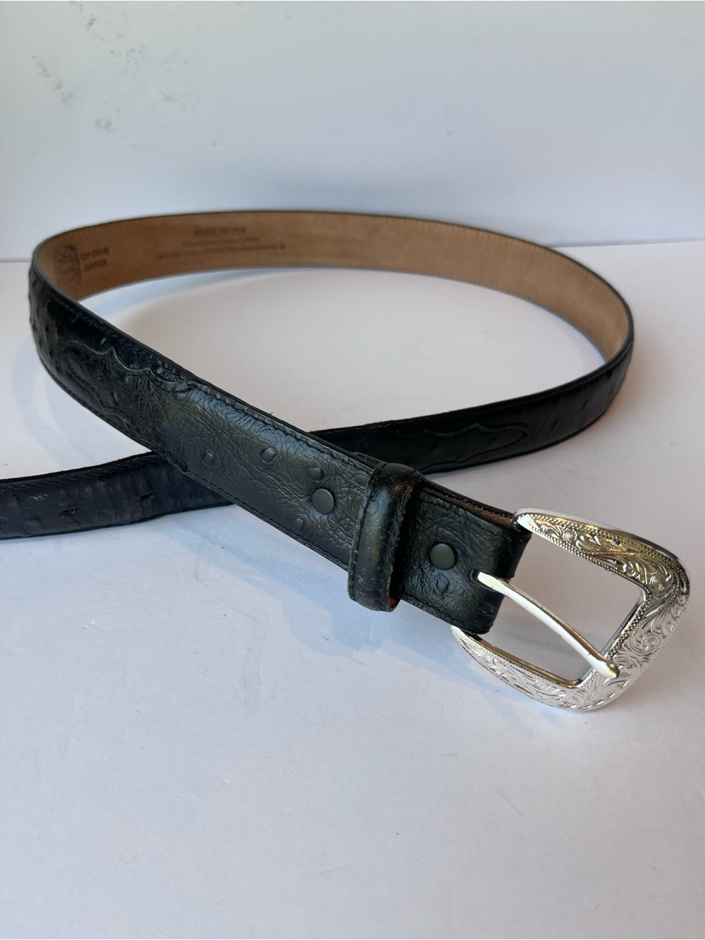 Tony Lama Black Italian Leather Ostrich Western Belt
